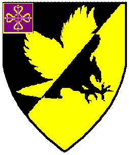 Arms of Fernando Rodriguez de Falcon; Per bend sinister sable and Or, a falcon stooping to sinister counterchanged