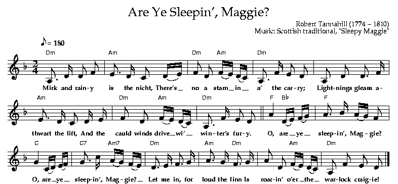 Are Ye Sleepin', Maggie?, Robert Tannahill, Music: Scottish traditional