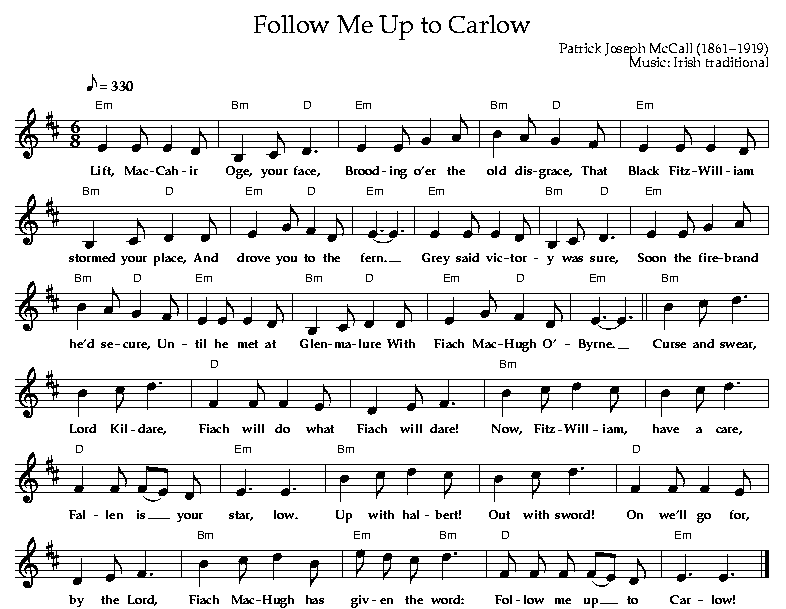 Follow Me Up to Carlow, by Patrick Joseph McCall (1861-1919), Music traditional
