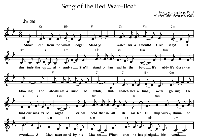 Song of the Red War-Boat, by Rudyard Kipling, 1910, Music by Erich Schraer, 1983