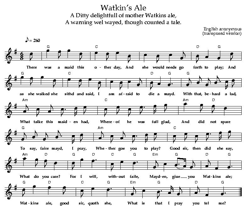 Watkin's Ale (transposed), English anonymous